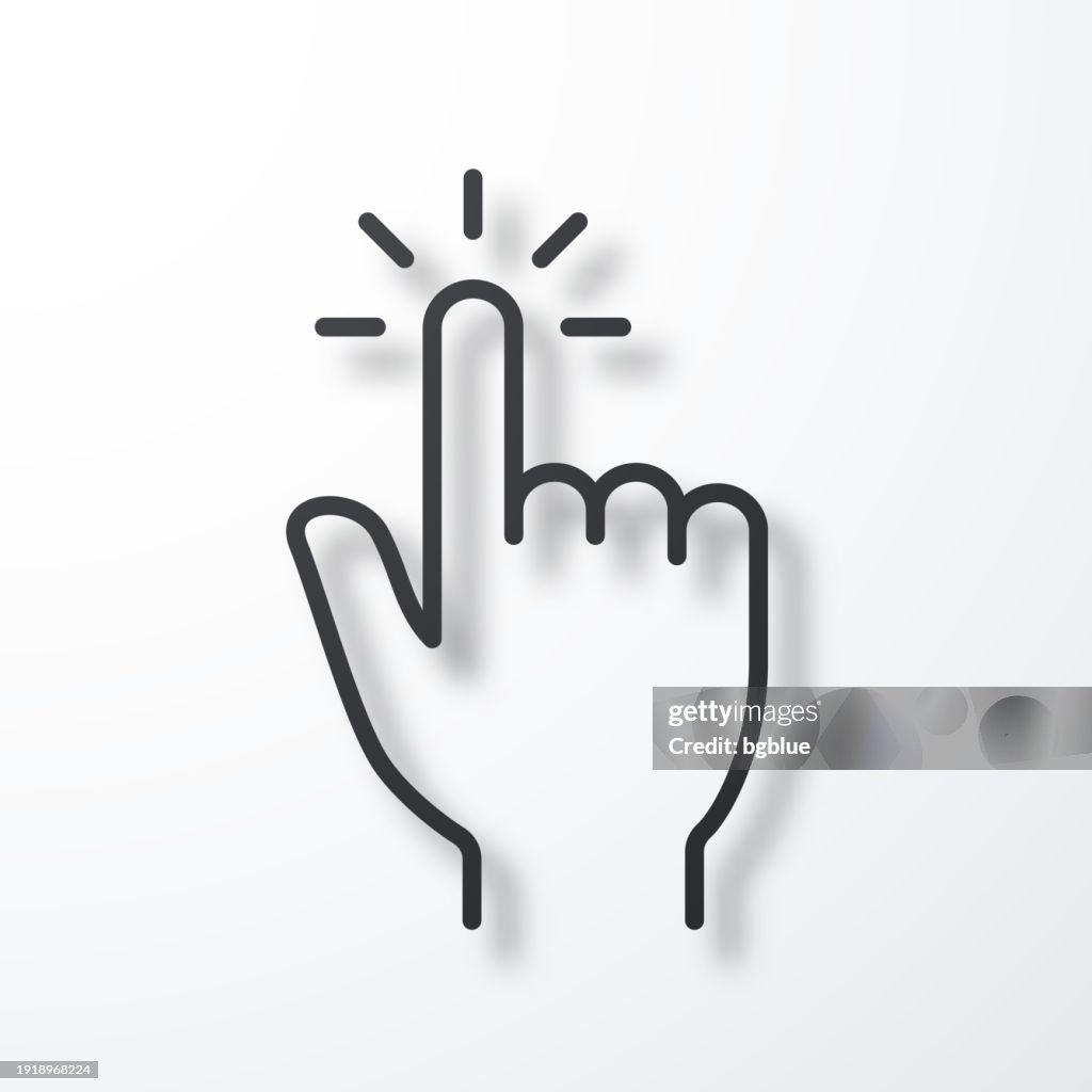 ハンドカーソルでクリックします。白い背景に影のある線アイコン