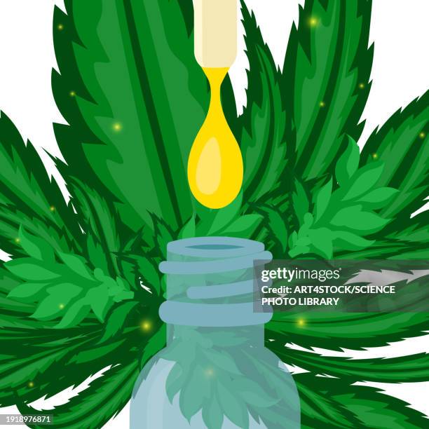 cbd oil, conceptual illustration - concentration stock illustrations