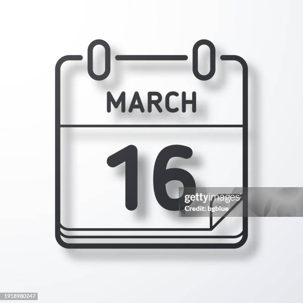 ilustraciones, imágenes clip art, dibujos animados e iconos de stock de 16 de marzo. icono de línea con sombra sobre fondo blanco - número 16