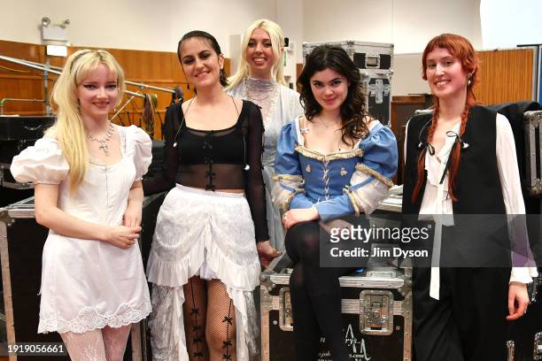 Emily Roberts, Aurora Nishevci, Georgia Davies, Abigail Morris and Lizzie Mayland of The Last Dinner Party pose at BBC Radio 1's Sound of 2024 LIVE...