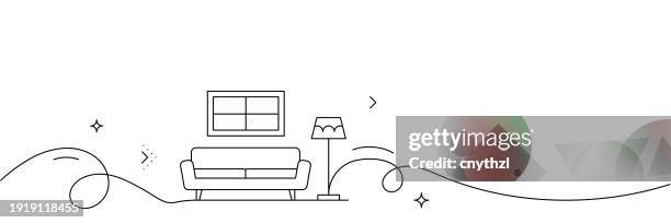 continuous line drawing of interior design icon. hand drawn symbol vector illustration. - living room stock illustrations