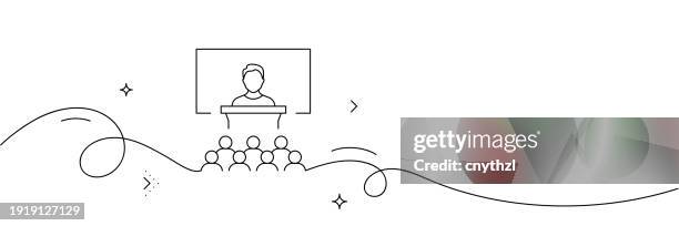 continuous line drawing of seminar icon. hand drawn symbol vector illustration. - continuous-learning-icon stock illustrations