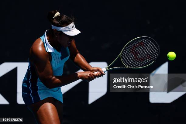 Destanee Aiava of Australia playing against Renata Zarazua of Mexico in their final qualifying match ahead of the 2024 Australian Open at Melbourne...