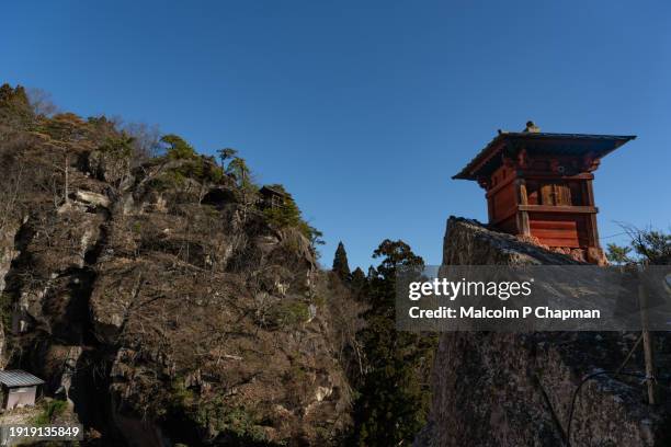 rissyakuji temple at yamadera (yama-dera) near yamagata, japan. a popular tourist destination known as 1,015 stone steps of yamadera. - yamadera stock pictures, royalty-free photos & images