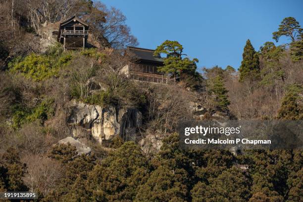 rissyakuji temple at yamadera (yama-dera) near yamagata, japan. a popular tourist destination known as 1,015 stone steps of yamadera. - yamadera stock pictures, royalty-free photos & images