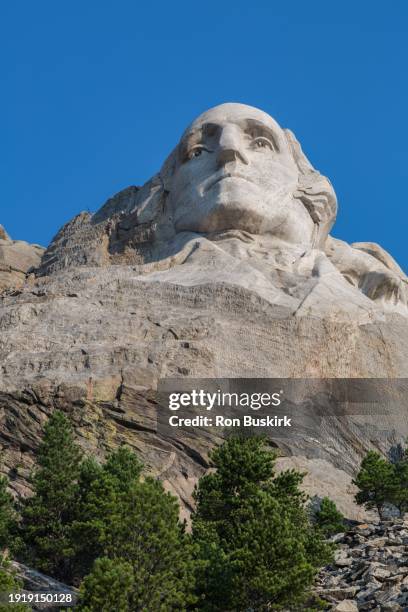 close up of the carved granite bust of george washington at mount rushmore national monument near keystone, south dakota - mt rushmore national monument imagens e fotografias de stock