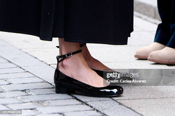 Queen Letizia of Spain, shoes detail, visits the central headquarters of the Association for the Prevention, Reintegration, and Care of Prostituted...