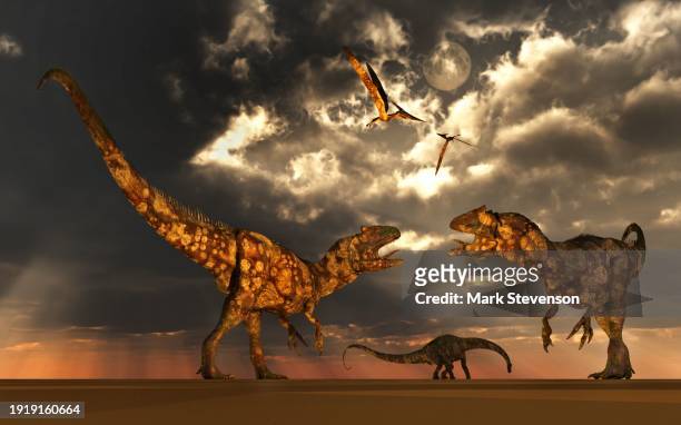 dinosaurs of the jurassic era of time - allosaurus stock illustrations