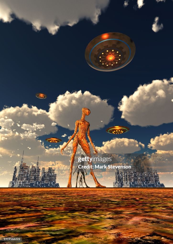 Alien Civilization On The Surface Of N Exoplanet High-Res Vector ...