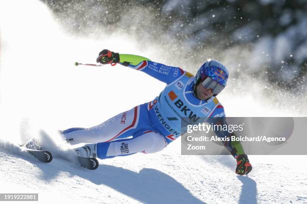 Alexis Pinturault of Team France in action during the Audi FIS Alpine Ski World Cup Men's Super G on January 12, 2024 in Wengen, Switzerland.