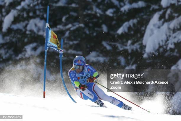 Alexis Pinturault of Team France in action during the Audi FIS Alpine Ski World Cup Men's Super G on January 12, 2024 in Wengen, Switzerland.