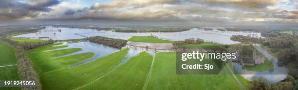 vecht river high water level flooding at dalfsen - overflowing river stock pictures, royalty-free photos & images