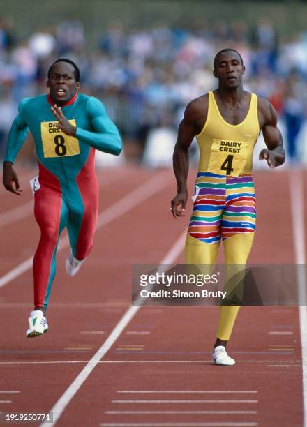 Olympic, World and European 100m gold medallist Linford Christie of Great Britain and compatriot John Regis running in the Mens 100 metres race...