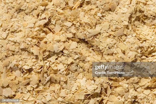 full frame macro shot of organic nutritional yeast flakes as background. food texture - yeast stock pictures, royalty-free photos & images
