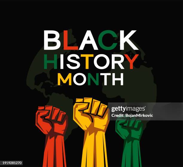 black history month background with raised fists. vector - raised fist stock illustrations