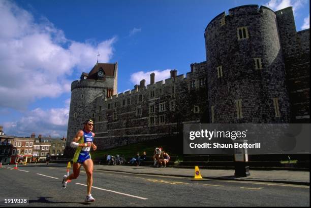 Spencer Smith of Great Britain in action during the running section of the Windsor Triathlon in Windsor, England. \ Mandatory Credit: Shaun Botterill...