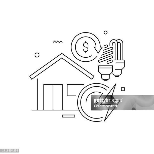 bildbanksillustrationer, clip art samt tecknat material och ikoner med energy consumption related design with line icons. simple outline symbol icons. electricity, sustainability, consumerism, energy saving. - elektricitet