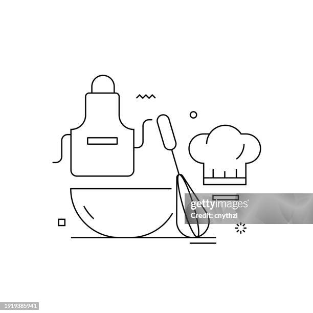 culinary school related design mit liniensymbolen. einfache umrisssymbole. koch, kochen, student, kochkurs. - auszubildender stock-grafiken, -clipart, -cartoons und -symbole