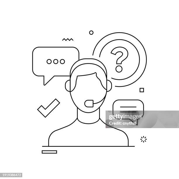 konzeptionelle vektorillustration im zusammenhang mit der kundenbetreuung. hilfe, rat, unterstützung, hilfe. - telefonieren stock-grafiken, -clipart, -cartoons und -symbole