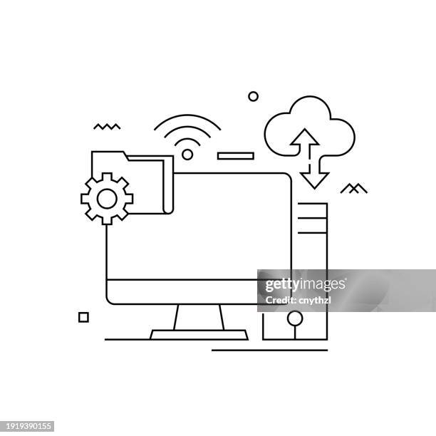 data exchange related vector conceptual illustration. computer, upload, download, cloud computing. - backup stock illustrations