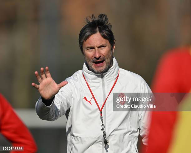 Head coach AC Milan Women Davide Corti reacts at Vismara PUMA House of Football on January 09, 2024 in Milan, Italy.