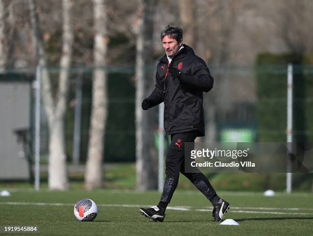 Head coach AC Milan Women Davide Corti reacts at Vismara PUMA House of Football on January 09, 2024 in Milan, Italy.