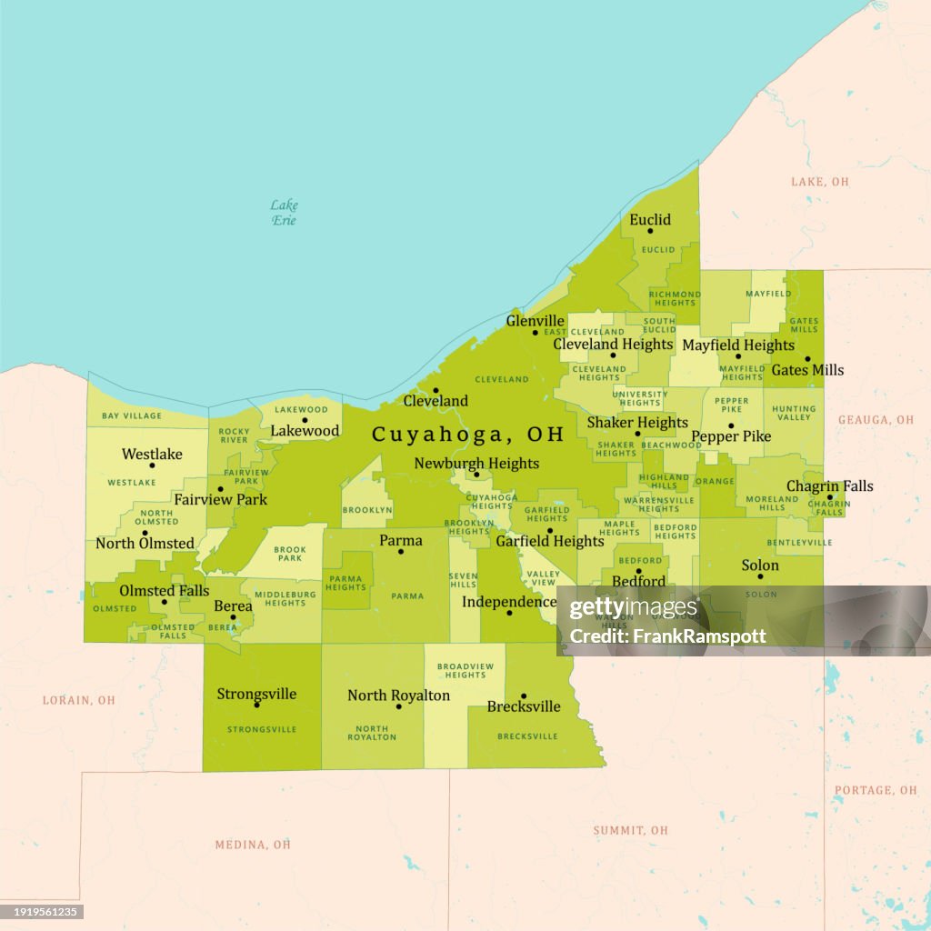 OH Cuyahoga County Vector Map Green