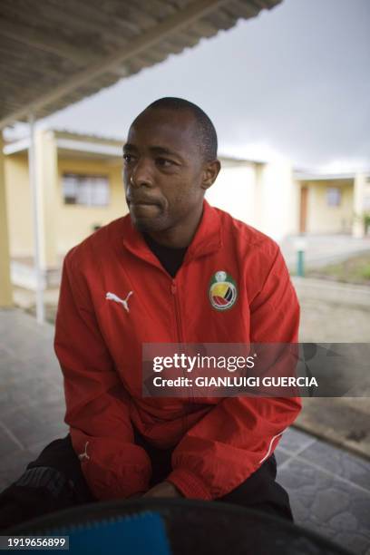 The captain of the Mozambique national football team Tico Tico talks to a journalist on the eve of their group stage match against Nigeria in the...