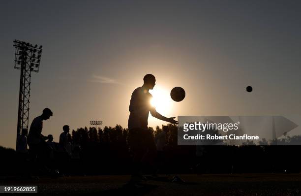 Martin Boyle of Australia controls the ball during an Australia Socceroos training session ahead of the the AFC Asian Cup at Qatar University Field...