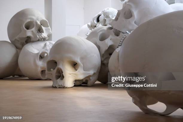 View of the work titled “Mass”, 2017 by Australian-born artist Ron Mueck at Triennale di Milano on January 09, 2024 in Milan, Italy.