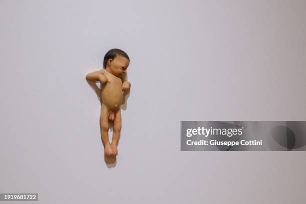 View of the work titled “Baby”, 2000 by Australian-born artist Ron Mueck at Triennale di Milano on January 09, 2024 in Milan, Italy.