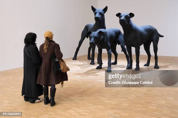 Visitors look at the work titled “En Garde”, 2023 by Australian-born artist Ron Mueck at Triennale di Milano on January 09, 2024 in Milan, Italy.