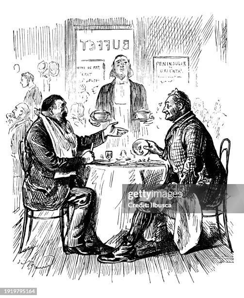 british satire caricature comic cartoon illustration - outdoor dining stock illustrations