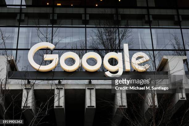 The exterior of the new headquarters of Google is seen at 550 Washington Street in Hudson Square on January 09, 2024 in New York City. Designed by...