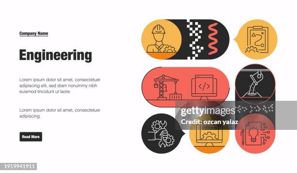 engineering related vector banner design concept. global multi-sphere ready-to-use template. web banner, website header, magazine, mobile application etc. modern design. - aerospace engineering stock illustrations