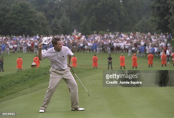 Davis Love III of the USA celebrates as he wins the PGA Championship at the Winged Foot Golf Course in Mamaroneck, New York, USA. \ Mandatory Credit:...
