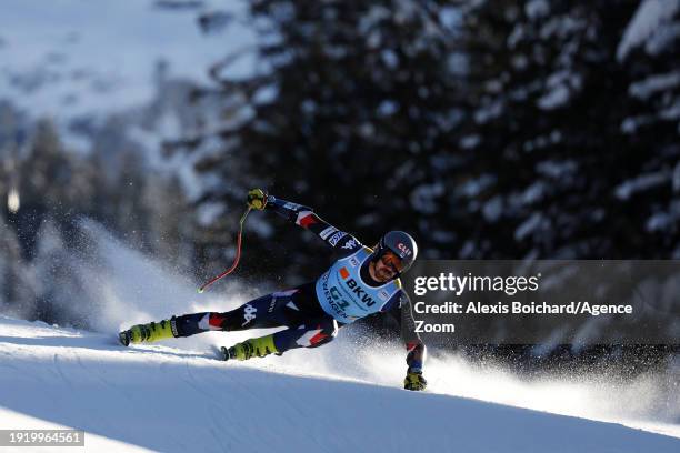 Bryce Bennett of Team United States in action during the Audi FIS Alpine Ski World Cup Men's Super G on January 12, 2024 in Wengen, Switzerland.