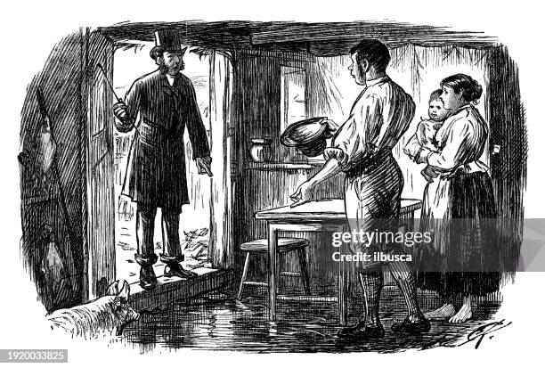 british satire caricature comic cartoon illustration - woman entering home stock illustrations