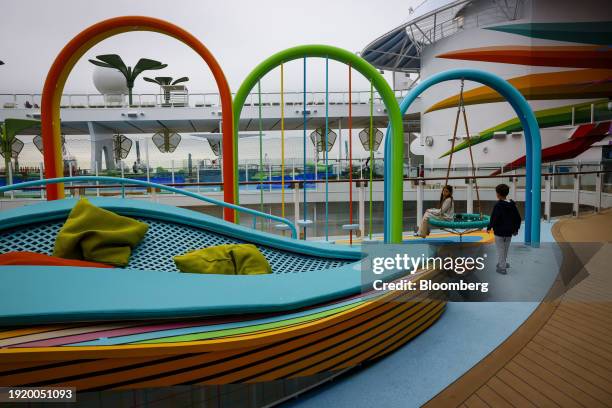 The Chill Island pool decks onboard the Royal Caribbean Icon of the Seas cruise ship at PortMiami in Miami, Florida, US, on Thursday, Jan. 11, 2024....