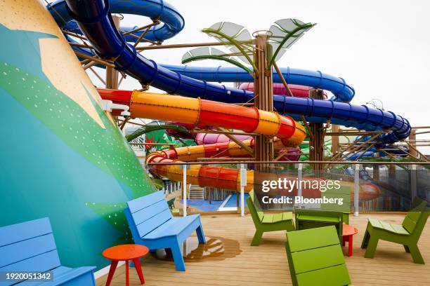 The Thrill Island waterpark onboard the Royal Caribbean Icon of the Seas cruise ship at PortMiami in Miami, Florida, US, on Thursday, Jan. 11, 2024....