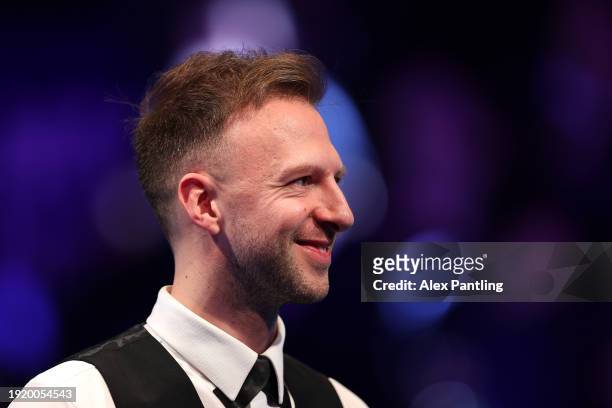 Judd Trump of England smiles after his round victory against Kyren Wilson of England during day three of the MrQ Masters Snooker 2024 at Alexandra...