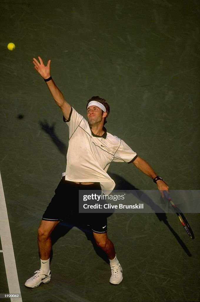 Greg Rucinski Greg Rusedski of Great Britain serves during the Men's Singles final ...