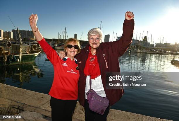 Toulon , France - 12 January 2024; Munster supporters Marian Windall, left, and Marie O'Callaghan, mother of former Munster and Ireland rugby player...