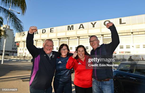 Toulon , France - 12 January 2024; Munster supporters, from left, Paul Kenny, Fiona Perryman, Karen and David Doyle from Cobh in Cork outside the...