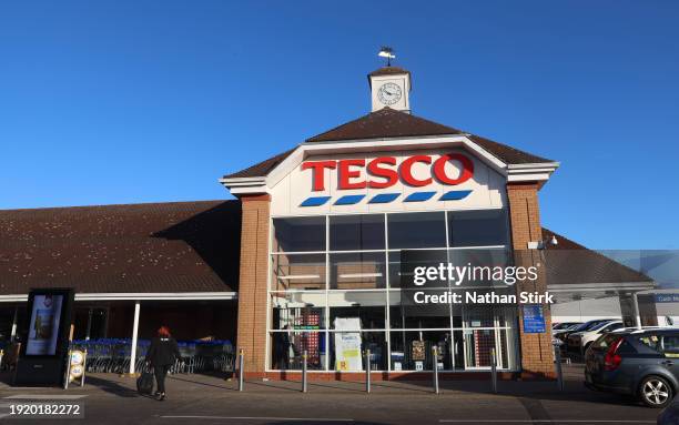 General view outside a Tesco supermarket on January 09, 2024 in Stoke-on-Trent, United Kingdom.