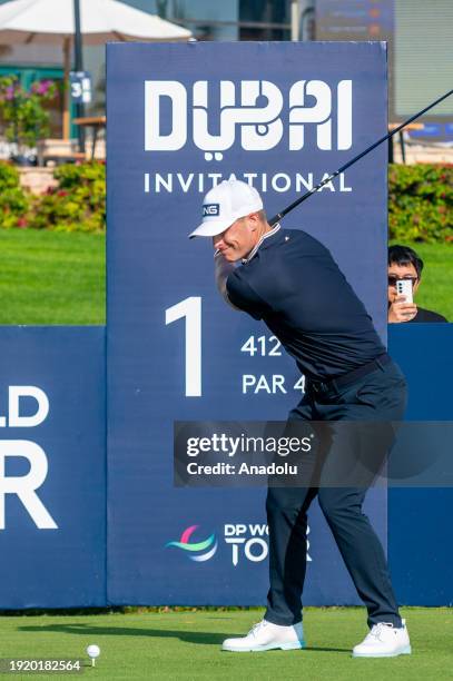 Calum Hill of Scotland plays during the Dubai Invitational 2024 at Dubai Creek Golf and Yacht Club on January 12, 2024 in Dubai, United Arab Emirates.