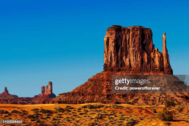 illustrazioni stock, clip art, cartoni animati e icone di tendenza di west mitten butte a monument valley, arizona, stati uniti - monument valley