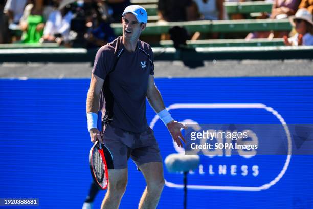 Sir Andy Murray of Great Britain seen in action during third match of Day 2 of the Care Wellness Kooyong Classic Tennis Tournament against Dominic...