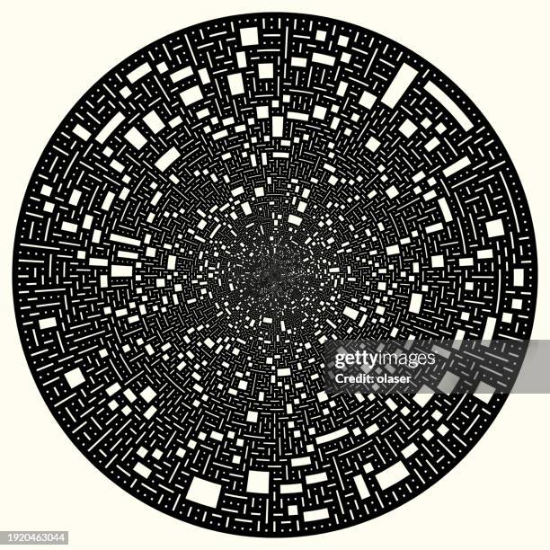 abstraktes kreisförmiges geometrisches wirbelmuster in schwarz und weiß. - tunnelbau stock-grafiken, -clipart, -cartoons und -symbole