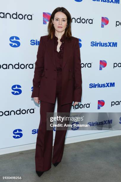 Claire Foy visits The Jess Cagle Show with Julia Cunningham at SiriusXM Studios on January 09, 2024 in Los Angeles, California.